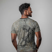 Aten Ancient Egyptian T shirt with Gray Astronomical Chart, Radiant Sun Disc Emblem, and Ankh - Wonder Print Shop