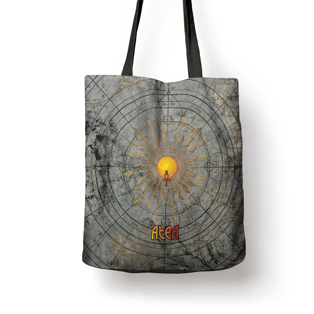 Aten Ancient Egyptian Tote Bag with Gray Astronomical Chart, Radiant Sun Disc Emblem, and Ankh - Wonder Print Shop