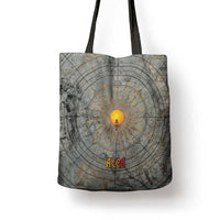 Aten Ancient Egyptian Tote Bag with Gray Astronomical Chart, Radiant Sun Disc Emblem, and Ankh - Wonder Print Shop