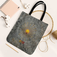 Aten Ancient Egyptian Tote Bag with Gray Astronomical Chart, Radiant Sun Disc Emblem, and Ankh - Wonder Print Shop