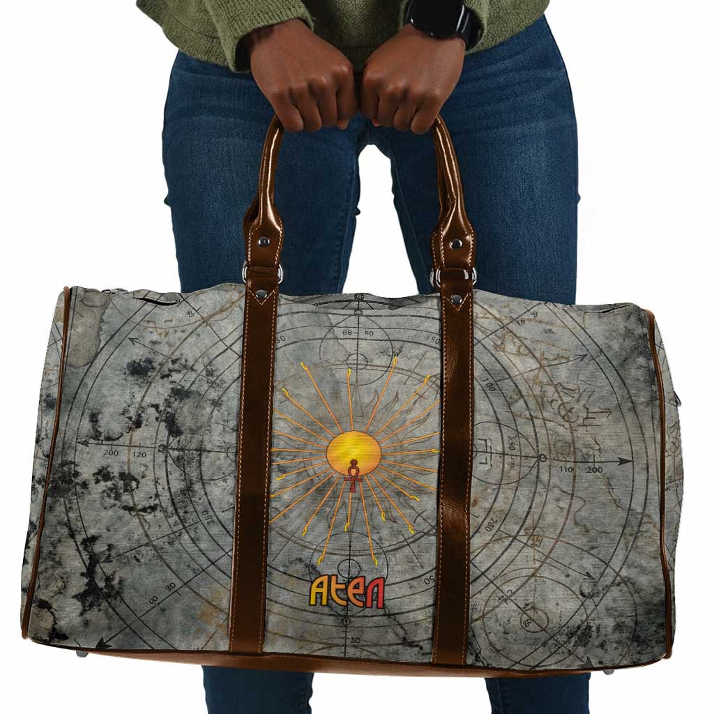 Aten Ancient Egyptian Travel Bag with Gray Astronomical Chart, Radiant Sun Disc Emblem, and Ankh - Wonder Print Shop