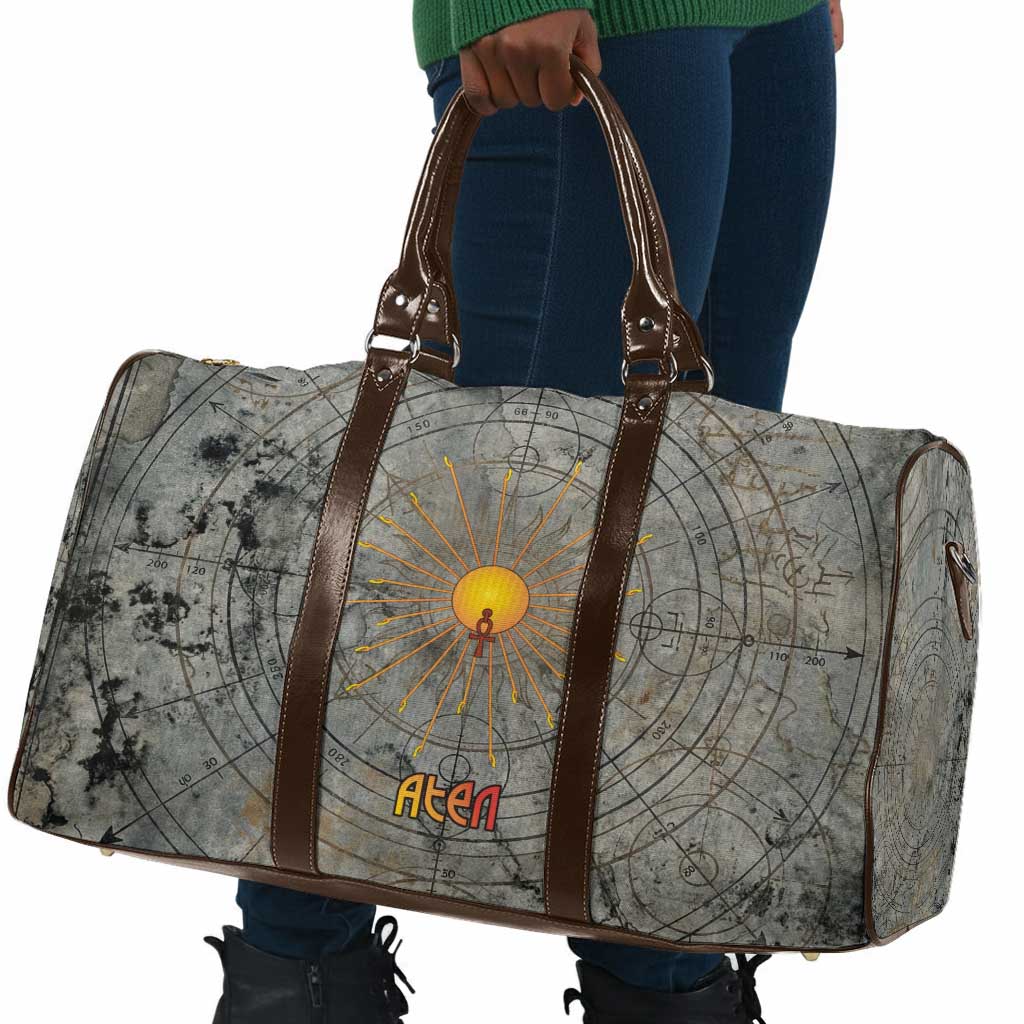 Aten Ancient Egyptian Travel Bag with Gray Astronomical Chart, Radiant Sun Disc Emblem, and Ankh - Wonder Print Shop