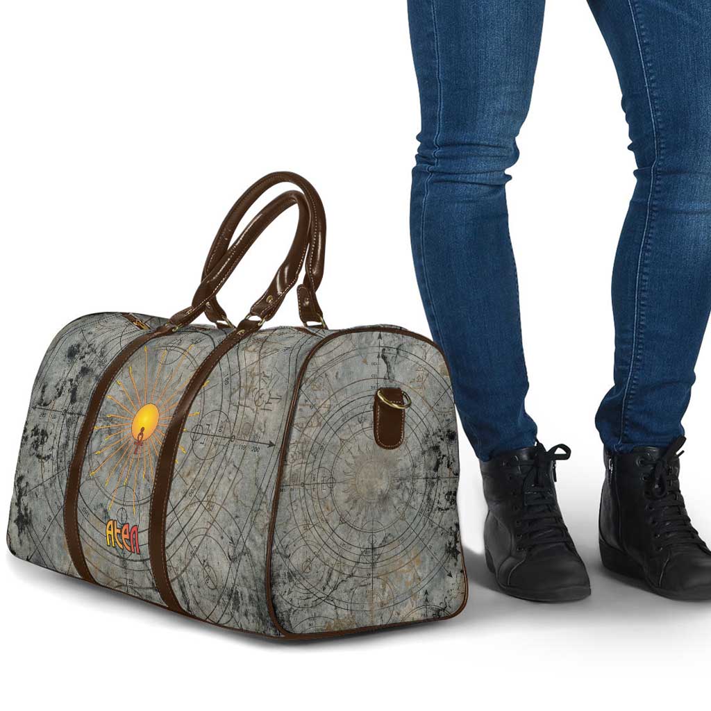 Aten Ancient Egyptian Travel Bag with Gray Astronomical Chart, Radiant Sun Disc Emblem, and Ankh - Wonder Print Shop