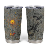 Aten Ancient Egyptian Tumbler Cup with Gray Astronomical Chart, Radiant Sun Disc Emblem, and Ankh - Wonder Print Shop
