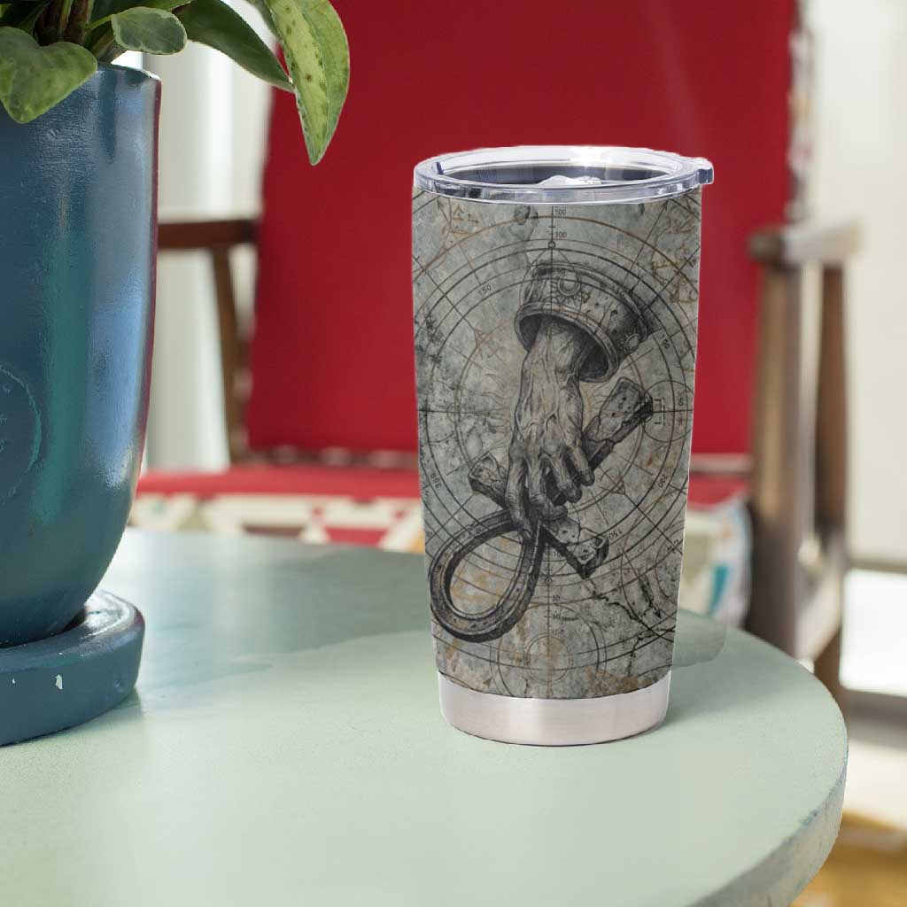 Aten Ancient Egyptian Tumbler Cup with Gray Astronomical Chart, Radiant Sun Disc Emblem, and Ankh - Wonder Print Shop