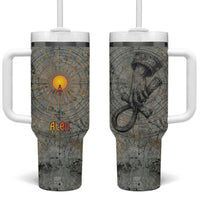 Aten Ancient Egyptian Tumbler With Handle with Gray Astronomical Chart, Radiant Sun Disc Emblem, and Ankh - Wonder Print Shop