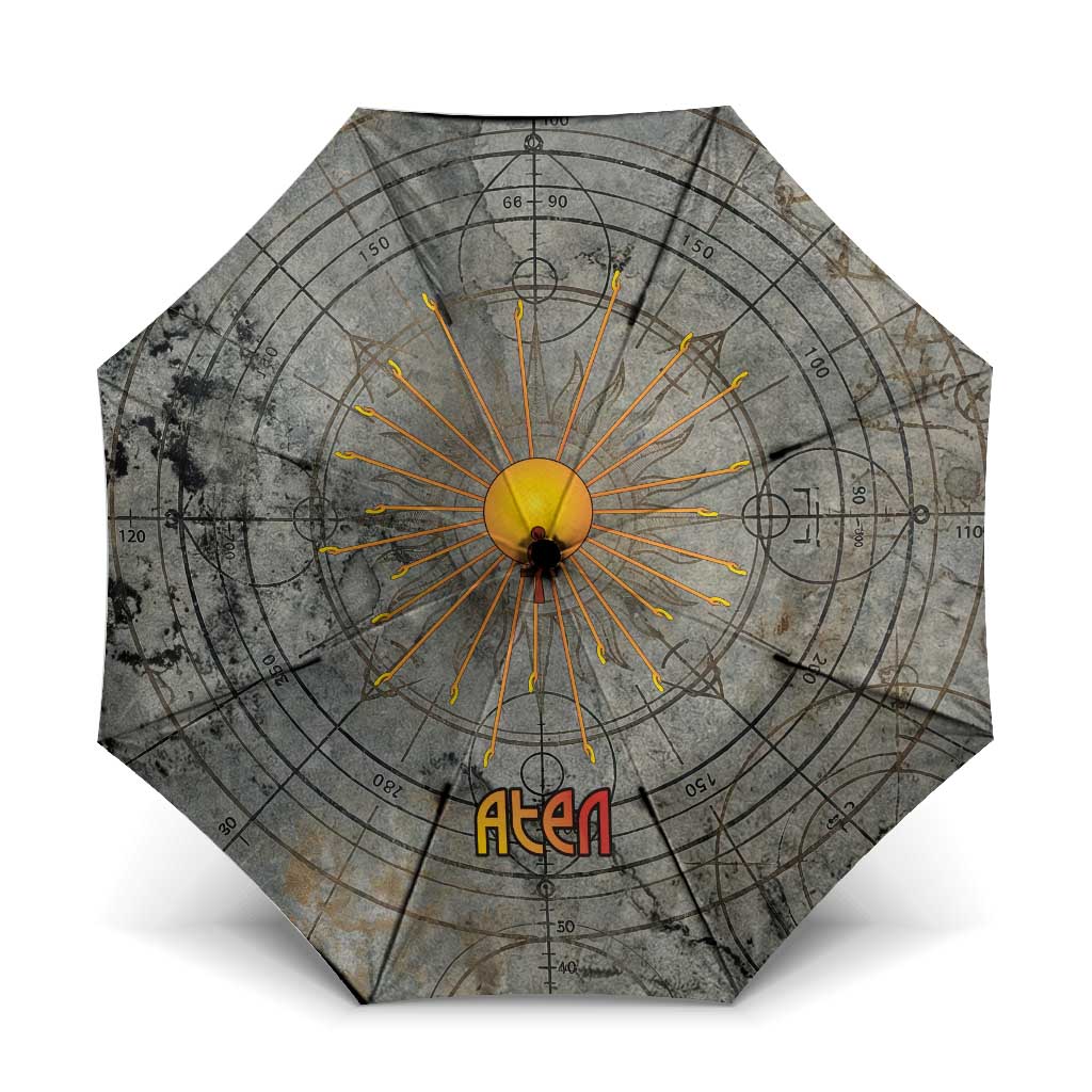 Aten Ancient Egyptian Umbrella with Gray Astronomical Chart, Radiant Sun Disc Emblem, and Ankh - Wonder Print Shop