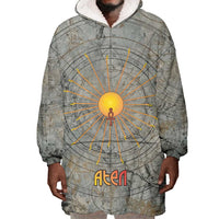 Aten Ancient Egyptian Wearable Blanket Hoodie with Gray Astronomical Chart, Radiant Sun Disc Emblem, and Ankh - Wonder Print Shop