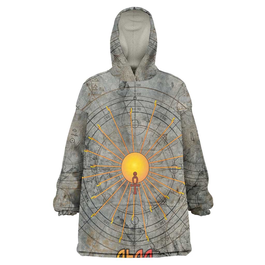 Aten Ancient Egyptian Wearable Blanket Hoodie with Gray Astronomical Chart, Radiant Sun Disc Emblem, and Ankh - Wonder Print Shop