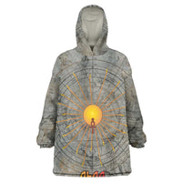 Aten Ancient Egyptian Wearable Blanket Hoodie with Gray Astronomical Chart, Radiant Sun Disc Emblem, and Ankh - Wonder Print Shop