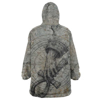 Aten Ancient Egyptian Wearable Blanket Hoodie with Gray Astronomical Chart, Radiant Sun Disc Emblem, and Ankh - Wonder Print Shop
