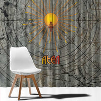 Aten Ancient Egyptian Window Curtain with Gray Astronomical Chart, Radiant Sun Disc Emblem, and Ankh - Wonder Print Shop