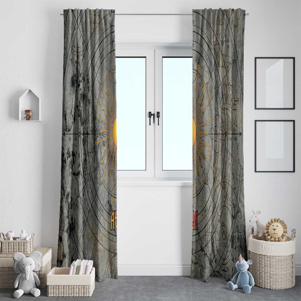 Aten Ancient Egyptian Window Curtain with Gray Astronomical Chart, Radiant Sun Disc Emblem, and Ankh - Wonder Print Shop