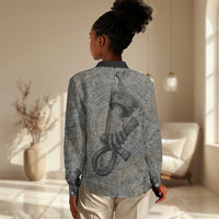 Aten Ancient Egyptian Women Casual Shirt with Gray Astronomical Chart, Radiant Sun Disc Emblem, and Ankh - Wonder Print Shop