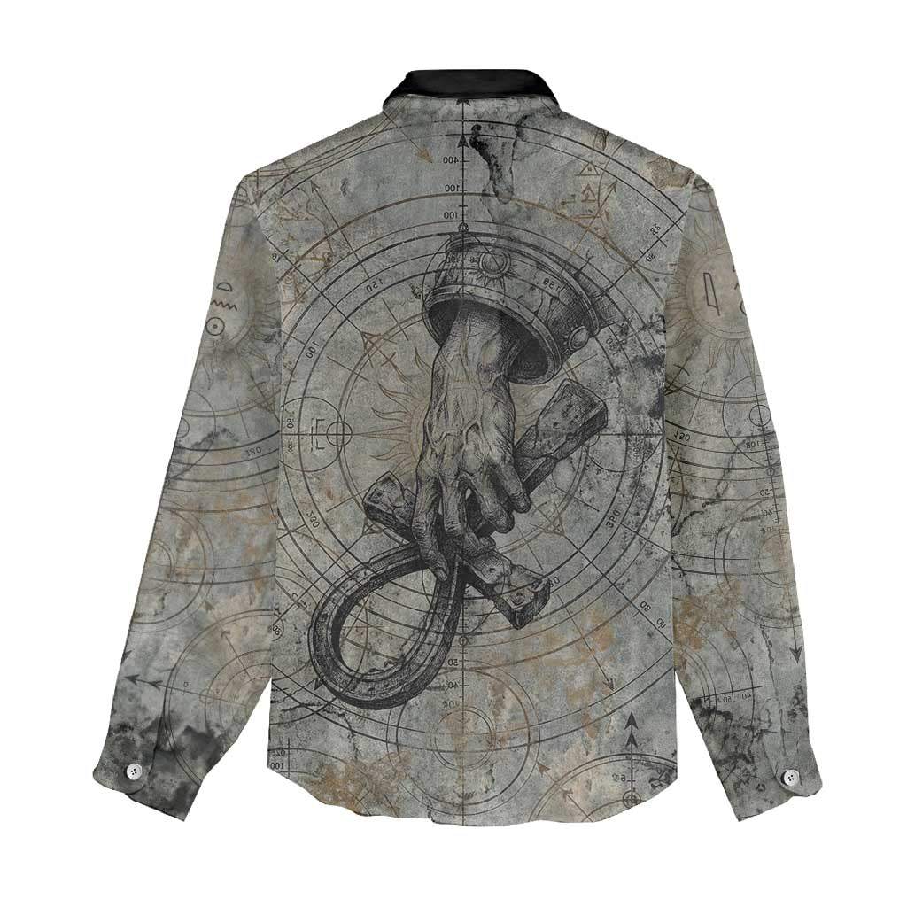 Aten Ancient Egyptian Women Casual Shirt with Gray Astronomical Chart, Radiant Sun Disc Emblem, and Ankh - Wonder Print Shop