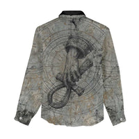 Aten Ancient Egyptian Women Casual Shirt with Gray Astronomical Chart, Radiant Sun Disc Emblem, and Ankh - Wonder Print Shop
