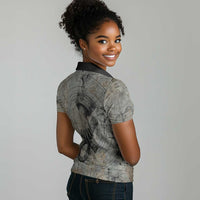Aten Ancient Egyptian Women Polo Shirt with Gray Astronomical Chart, Radiant Sun Disc Emblem, and Ankh - Wonder Print Shop