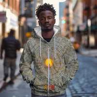 Aten Ancient Egyptian Zip Hoodie with Gray Astronomical Chart, Radiant Sun Disc Emblem, and Ankh - Wonder Print Shop