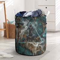 Atum Laundry Basket Ancient Egyptian Teal Marble Smoke, Solar Barque Crown, Creator Deity Statue - Wonder Print Shop