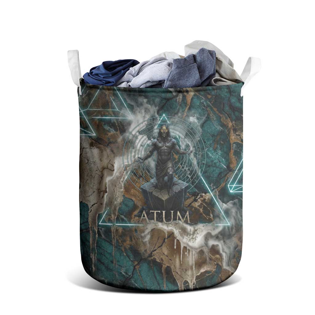 Atum Laundry Basket Ancient Egyptian Teal Marble Smoke, Solar Barque Crown, Creator Deity Statue - Wonder Print Shop
