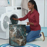 Atum Laundry Basket Ancient Egyptian Teal Marble Smoke, Solar Barque Crown, Creator Deity Statue - Wonder Print Shop