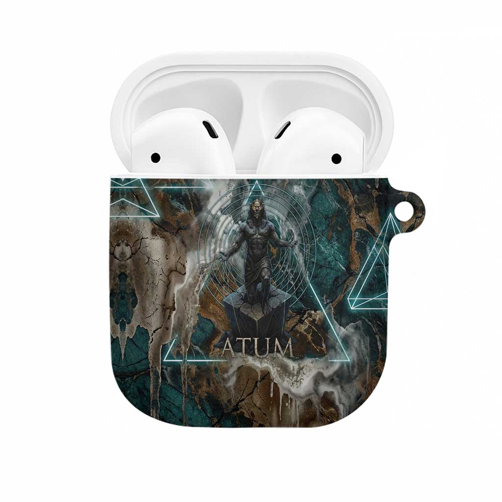 Atum AirPods Case Ancient Egyptian Teal Marble Smoke, Solar Barque Crown, Creator Deity Statue - Wonder Print Shop