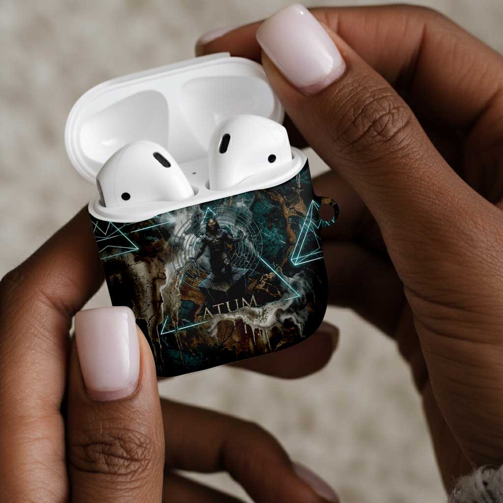 Atum AirPods Case Ancient Egyptian Teal Marble Smoke, Solar Barque Crown, Creator Deity Statue - Wonder Print Shop