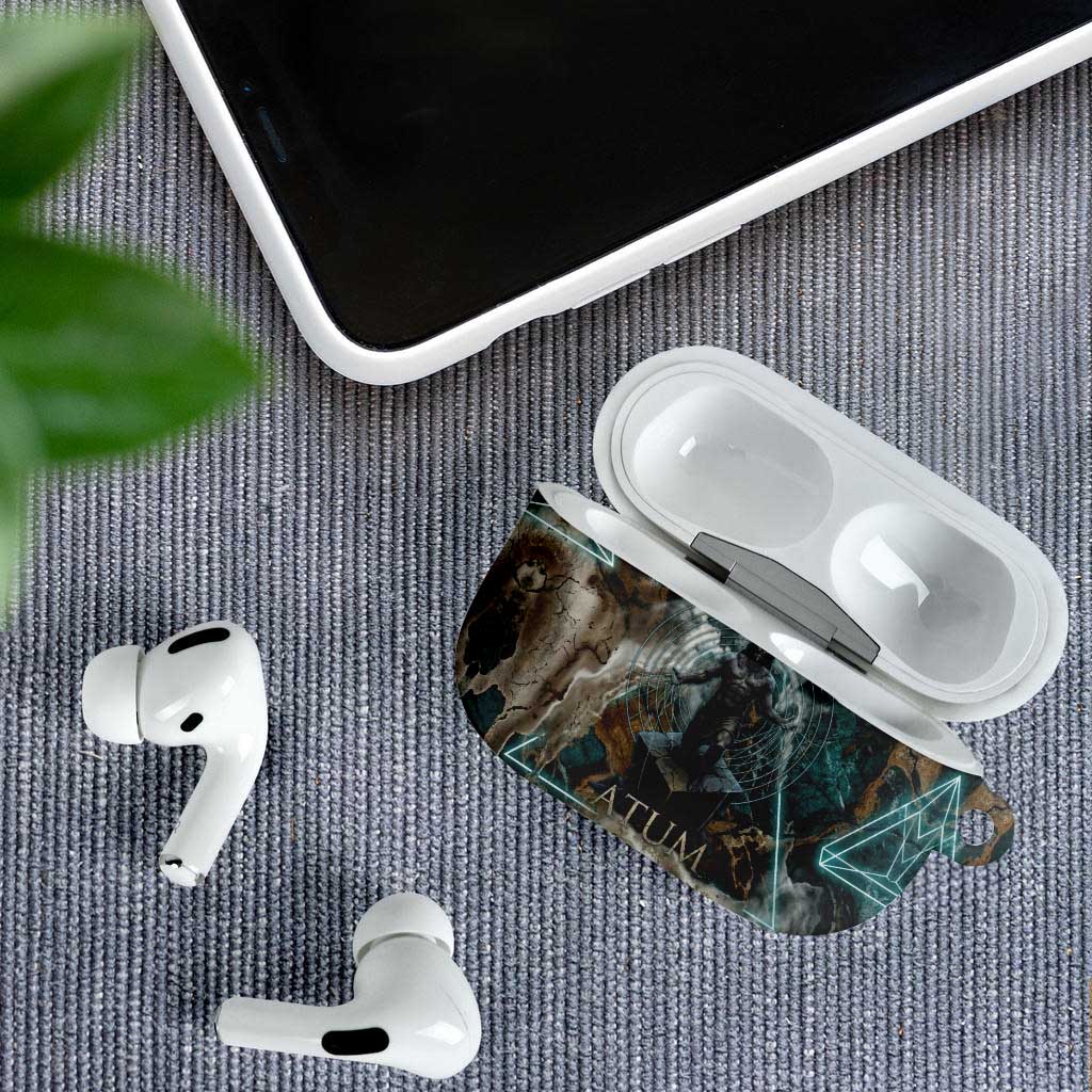 Atum AirPods Case Ancient Egyptian Teal Marble Smoke, Solar Barque Crown, Creator Deity Statue - Wonder Print Shop