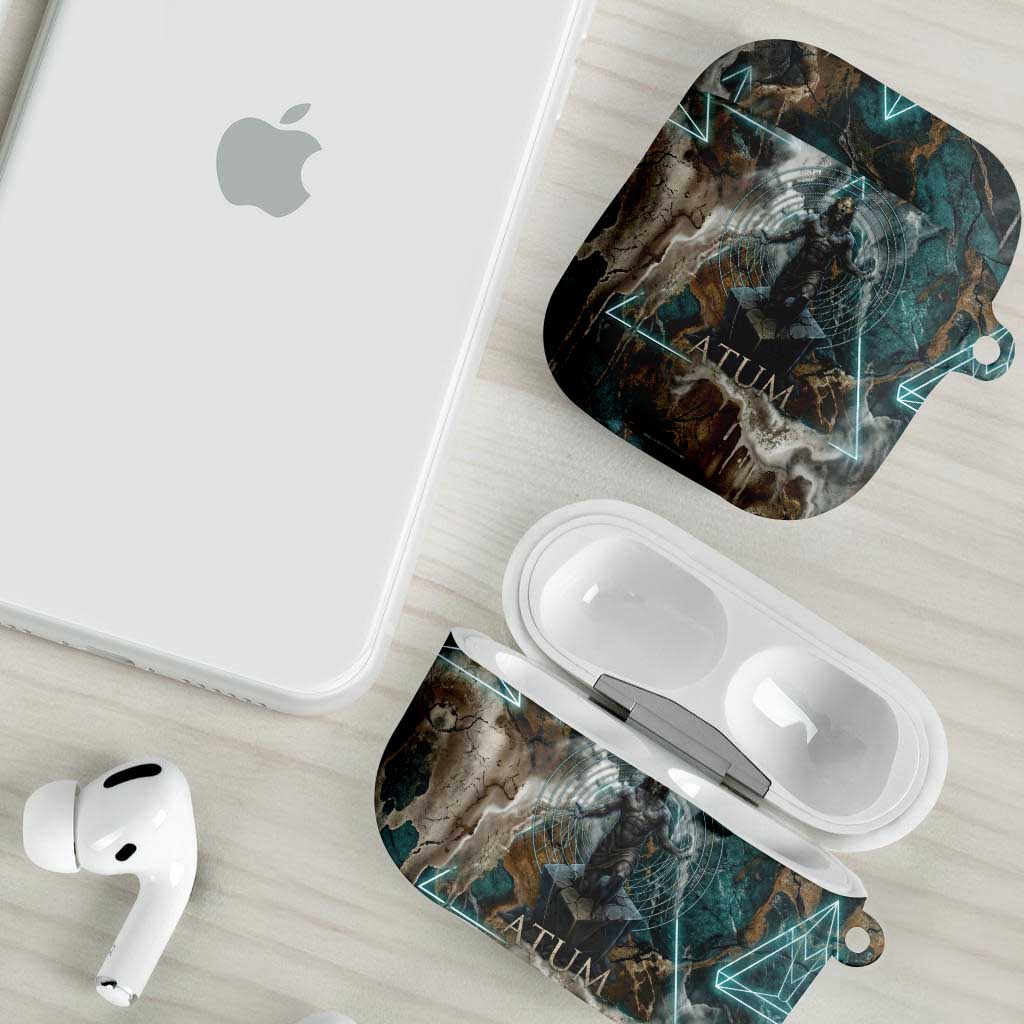 Atum AirPods Case Ancient Egyptian Teal Marble Smoke, Solar Barque Crown, Creator Deity Statue - Wonder Print Shop