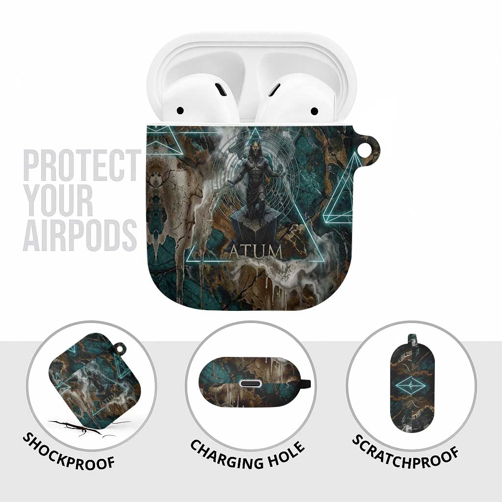 Atum AirPods Case Ancient Egyptian Teal Marble Smoke, Solar Barque Crown, Creator Deity Statue - Wonder Print Shop