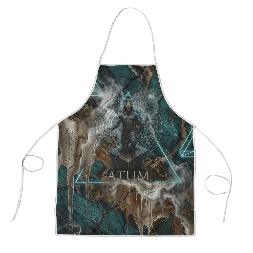 Atum Apron Ancient Egyptian Teal Marble Smoke, Solar Barque Crown, Creator Deity Statue - Wonder Print Shop