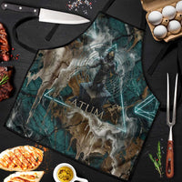 Atum Apron Ancient Egyptian Teal Marble Smoke, Solar Barque Crown, Creator Deity Statue - Wonder Print Shop