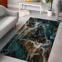 Atum Area Rug Ancient Egyptian Teal Marble Smoke, Solar Barque Crown, Creator Deity Statue - Wonder Print Shop