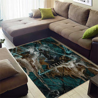 Atum Area Rug Ancient Egyptian Teal Marble Smoke, Solar Barque Crown, Creator Deity Statue - Wonder Print Shop