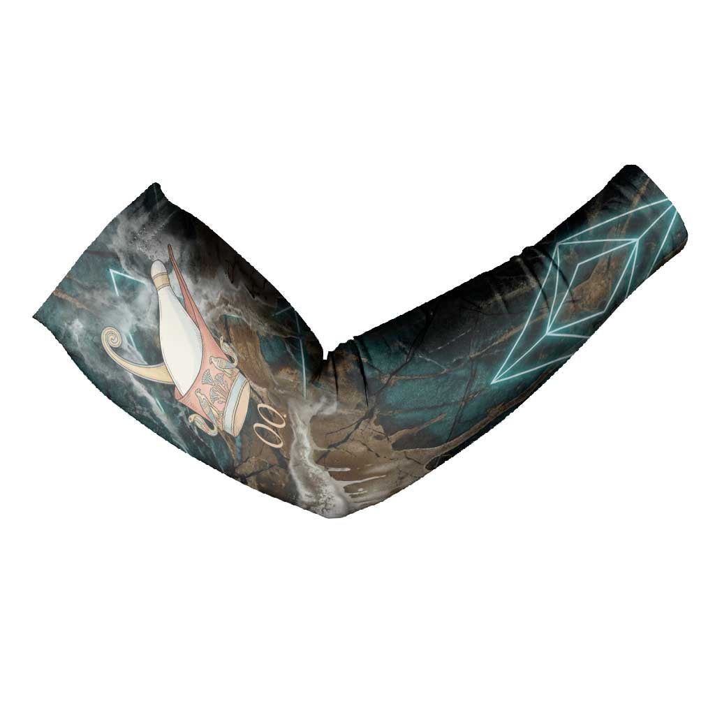 Atum Arm Sleeves Ancient Egyptian Teal Marble Smoke, Solar Barque Crown, Creator Deity Statue - Wonder Print Shop
