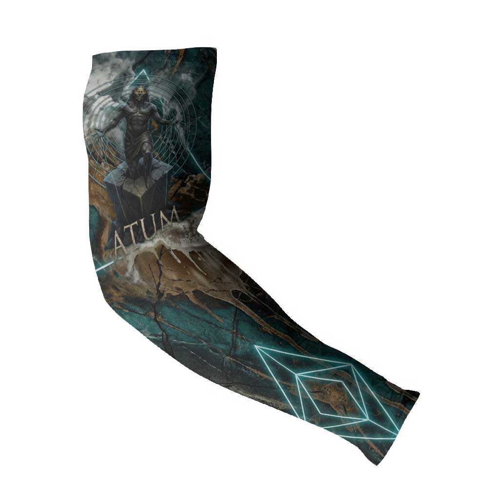 Atum Arm Sleeves Ancient Egyptian Teal Marble Smoke, Solar Barque Crown, Creator Deity Statue - Wonder Print Shop