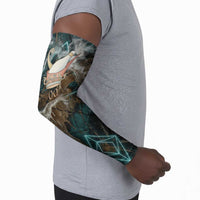 Atum Arm Sleeves Ancient Egyptian Teal Marble Smoke, Solar Barque Crown, Creator Deity Statue - Wonder Print Shop