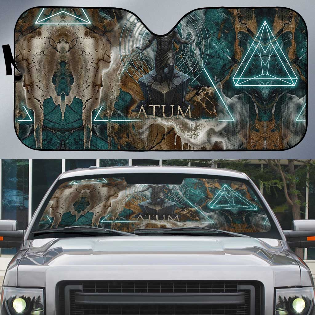 Atum Auto Sun Shade Ancient Egyptian Teal Marble Smoke, Solar Barque Crown, Creator Deity Statue - Wonder Print Shop