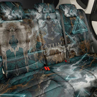 Atum Back Car Seat Cover Ancient Egyptian Teal Marble Smoke, Solar Barque Crown, Creator Deity Statue - Wonder Print Shop