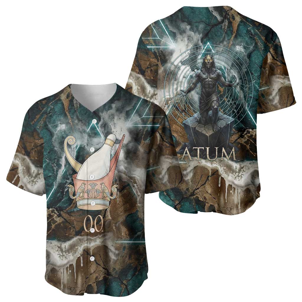 Atum Baseball Jersey Ancient Egyptian Teal Marble Smoke, Solar Barque Crown, Creator Deity Statue - Wonder Print Shop