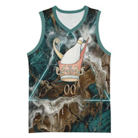 Atum Basketball Jersey Ancient Egyptian Teal Marble Smoke, Solar Barque Crown, Creator Deity Statue - Wonder Print Shop