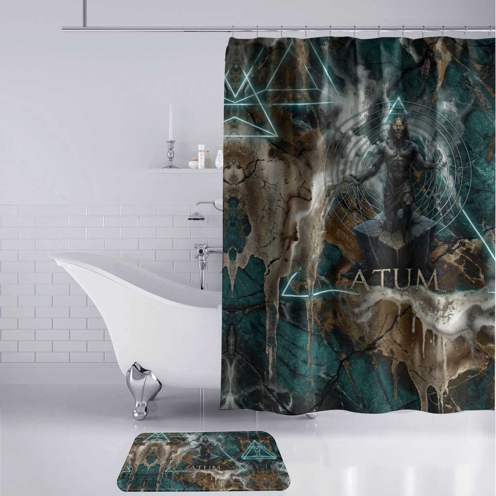 Atum Bathroom Set Ancient Egyptian Teal Marble Smoke, Solar Barque Crown, Creator Deity Statue - Wonder Print Shop