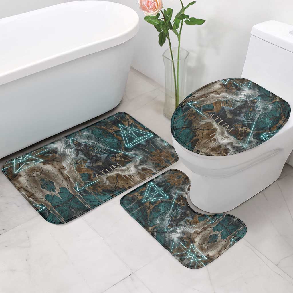Atum Bathroom Set Ancient Egyptian Teal Marble Smoke, Solar Barque Crown, Creator Deity Statue - Wonder Print Shop