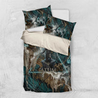 Atum Bedding Set Ancient Egyptian Teal Marble Smoke, Solar Barque Crown, Creator Deity Statue - Wonder Print Shop