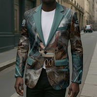 Atum Blazer Ancient Egyptian Teal Marble Smoke, Solar Barque Crown, Creator Deity Statue - Wonder Print Shop