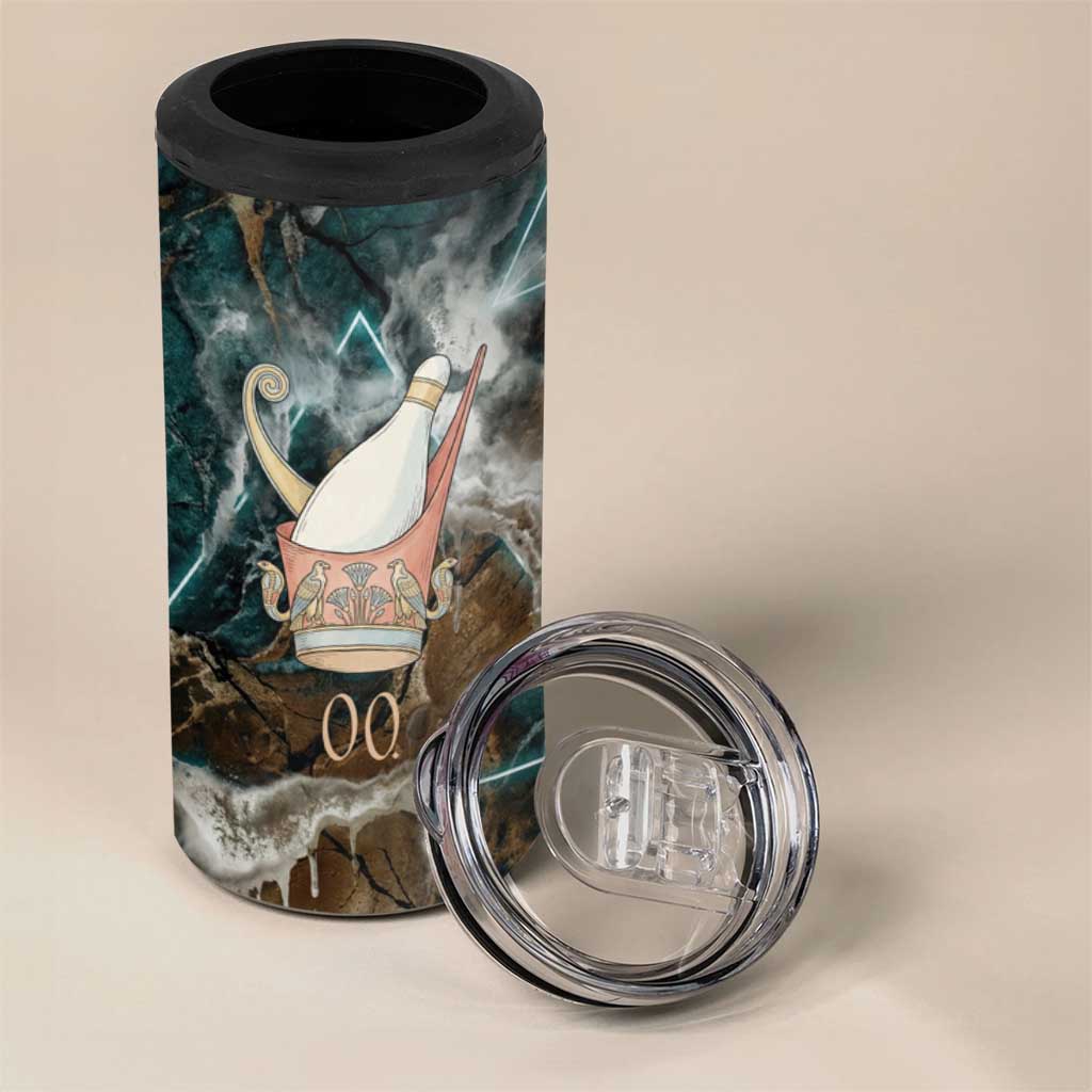 Atum 4 in 1 Can Cooler Tumbler Ancient Egyptian Teal Marble Smoke, Solar Barque Crown, Creator Deity Statue - Wonder Print Shop