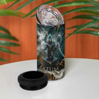 Atum 4 in 1 Can Cooler Tumbler Ancient Egyptian Teal Marble Smoke, Solar Barque Crown, Creator Deity Statue - Wonder Print Shop