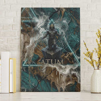 Atum Canvas Wall Art Ancient Egyptian Teal Marble Smoke, Solar Barque Crown, Creator Deity Statue - Wonder Print Shop