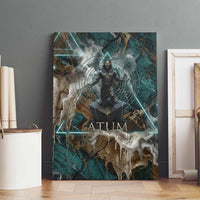 Atum Canvas Wall Art Ancient Egyptian Teal Marble Smoke, Solar Barque Crown, Creator Deity Statue - Wonder Print Shop