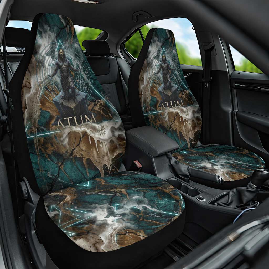Atum Car Seat Cover Ancient Egyptian Teal Marble Smoke, Solar Barque Crown, Creator Deity Statue - Wonder Print Shop